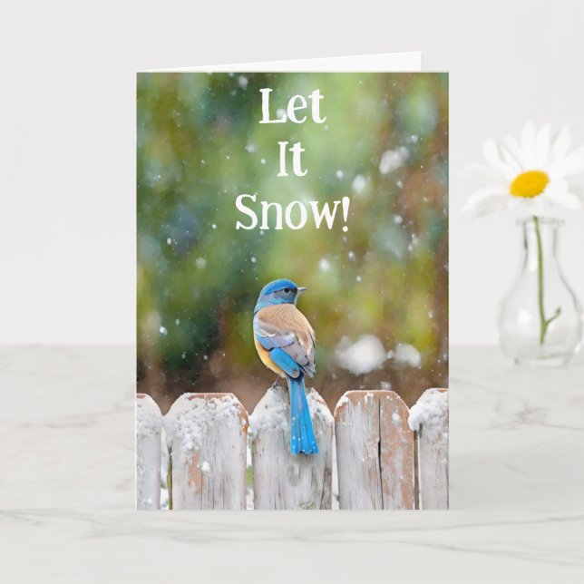 Blue Bird Snowing Weihnachtskarte Karte (Kleine Pflanze)