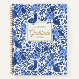 Blue Bird und Herz Illustriert Dankesblatt Notizbuch