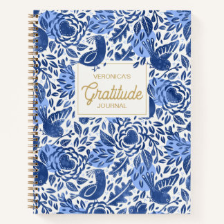 Blue Bird und Herz Illustriert Dankesblatt Notizbuch