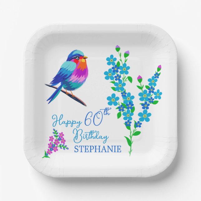 Blue Bird Vergiss mich nicht blutige 60. Geburtsta Pappteller (Vorderseite)