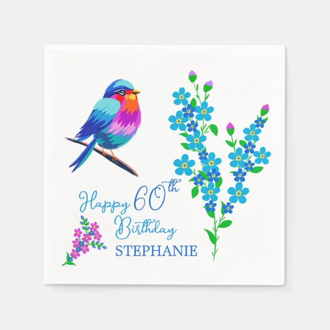 Blue Bird Vergiss mich nicht blutige 60. Geburtsta Serviette (Vorderseite)