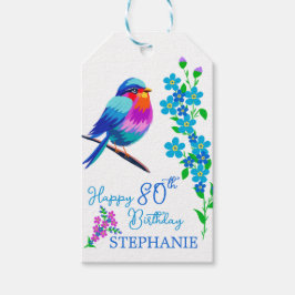 Blue Bird Vergiss mich nicht florale 80. Geburtsta Geschenkanhänger