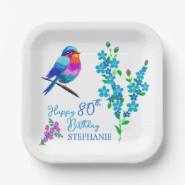 Blue Bird Vergiss mich nicht florale 80. Geburtsta Pappteller
