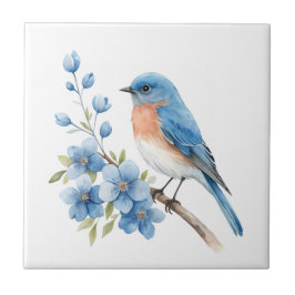 Blue bird with blue flowers fliese
