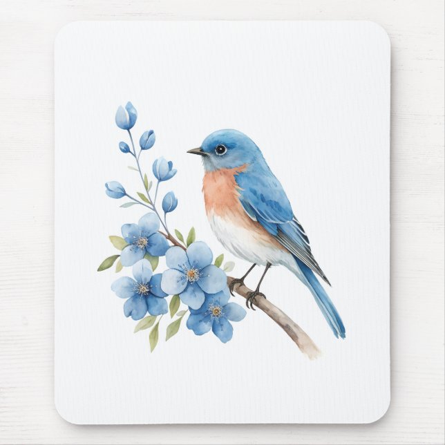 Blue bird with blue flowers mousepad (Vorne)