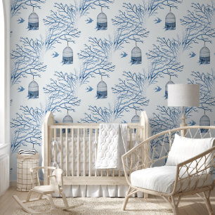 Blue Birdcage Bare Branches Papier peint
