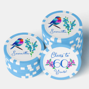 Blue Birdie Vergiss mich Nicht Blume 60. Geburtsta Pokerchips