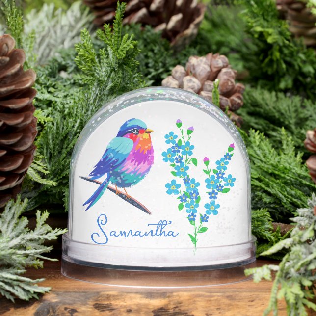 Blue Birdie Vergiss mich Nicht Blume 70. Geburtsta Schneekugeln (Winter)
