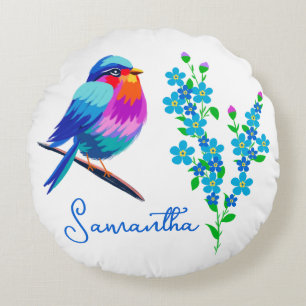 Blue Birdie Vergiss mich Nicht Blume 80. Geburtsta Rundes Kissen