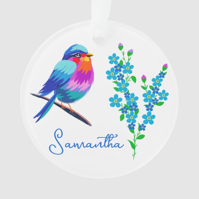 Blue Birdie Vergiss mich Nicht Blume 90. Geburtsta Ornament (Vorderseite)