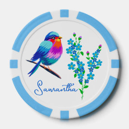Blue Birdie Vergiss mich Nicht Blume 90. Geburtsta Pokerchips