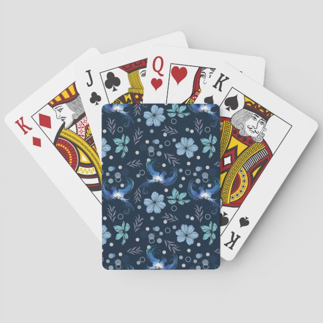 Blue Birds and Floral Harmony Seamless Pattern Spielkarten (Rückseite)