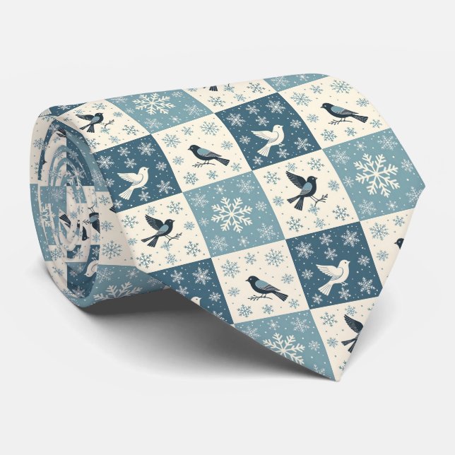 Blue Birds and Snowflakes Christmas Winter Pattern Krawatte (Gerollt)