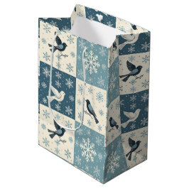 Blue Birds and Snowflakes Christmas Winter Pattern Mittlere Geschenktüte