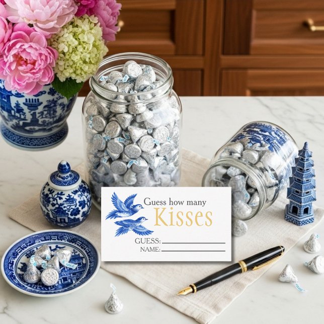 Blue  birds  "Guess How Many Kisses" Bridal Game  Begleitkarte (Blue birds "Guess How Many Kisses" Bridal Game Enclosure Card)