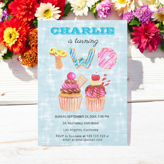 Blue Birthday 2. Niedlich Cup Cake Einladung