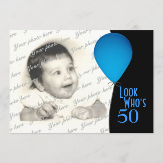 Blue Birthday Ballon mit Foto Einladung
