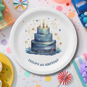 Blue Birthday cake Geburtstag Pappteller