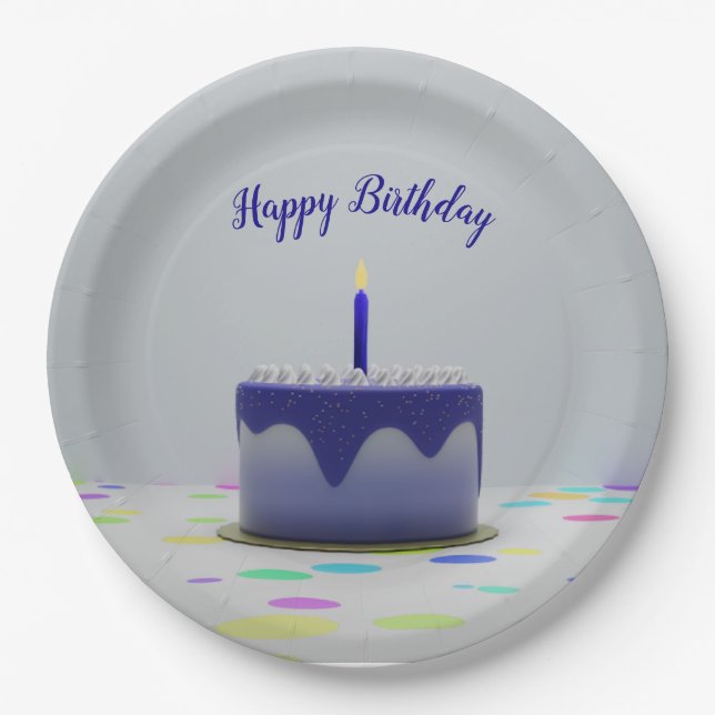 Blue Birthday Cake Pappteller (Vorderseite)