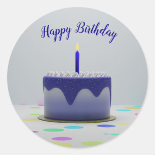 Blue Birthday Cake Runder Aufkleber