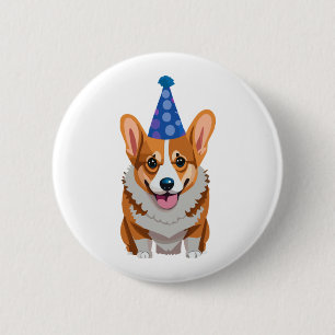 Blue Birthday Corgi Classic T - Shirt Button