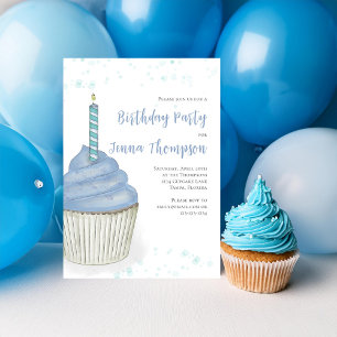 Blue Birthday Cupcake Einfach Minimalistisch Niedl Einladung