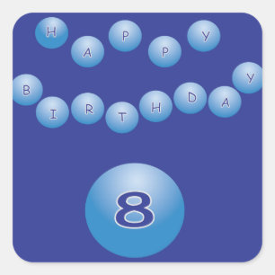Blue Birthday for Boys Age 8 Quadratischer Aufkleber