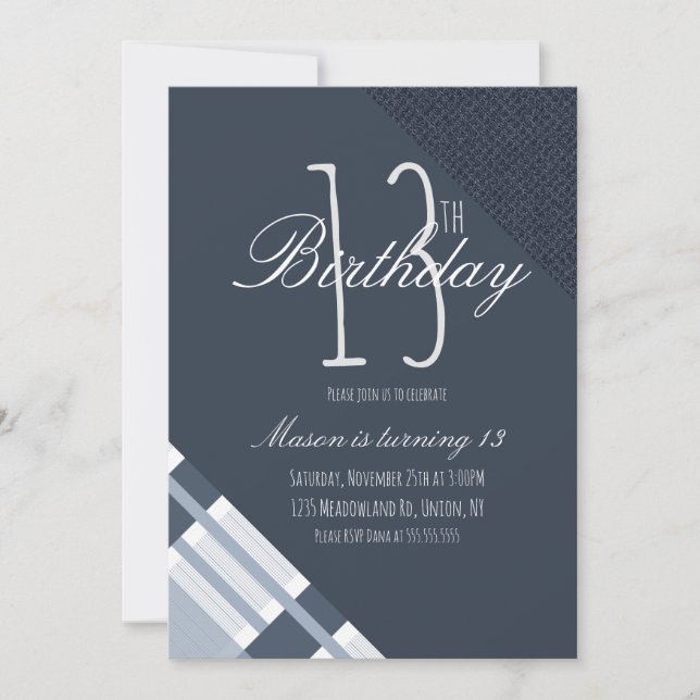 Blue Birthday Kariert Denim Boys Dreizehn Party (Vorderseite)