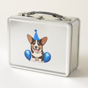 Blue Birthday Puppy Classic T - Shirt Metall Brotdose