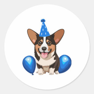 Blue Birthday Puppy Classic T - Shirt Runder Aufkleber
