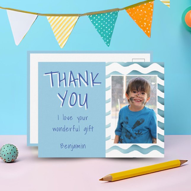 Blue Birthday Vielen Dank Kids Foto Postkarte (Von Creator hochgeladen)