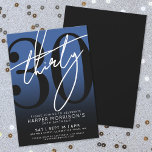Blue Black 30. Geburtstag Party Einladung<br><div class="desc">Feiern Sie 30 Jahre im Stil mit diesem modernen rosa bis schwarzen Gefälle 30. Geburtstag Party Einladung. Das Design zeichnet sich durch eine große schwarze "30" über die meisten Karten aus, die mit einem handgeschriebenen, weißen "30"-Skript überlagert ist, um einen kühlen, zeitgenössischen Look zu erhalten. Die Details des Party liegen...</div>