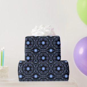 Blue Black Aquamarin Shining Lace Boho Fraktal Man Geschenkpapier
