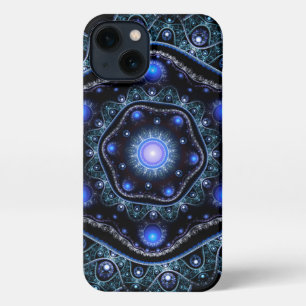 Blue Black Aquamarin Shining Lace Boho Fraktal Man iPhone Hülle