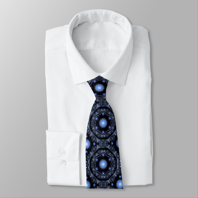 Blue Black Aquamarin Shining Lace Boho Fraktal Man Krawatte (Gebunden)