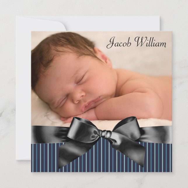 Blue Black Baby Boy Foto Geburtserklärung Ankündigung (Vorderseite)