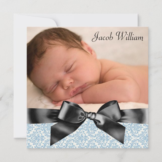 Blue Black Baby Boy Foto Geburtserklärung Ankündigung (Vorderseite)