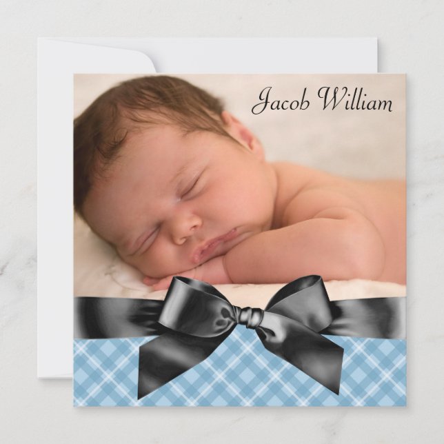 Blue Black Baby Boy Photo Faire-part de naissance (Devant)