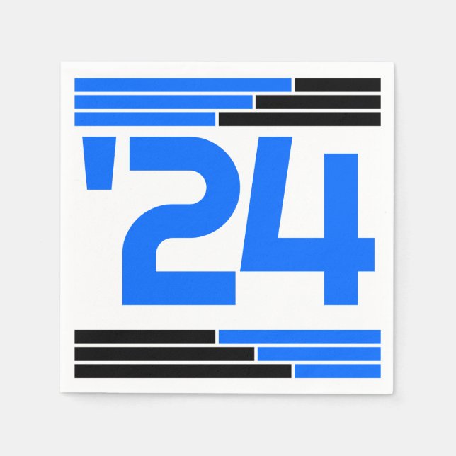 Blue & Black Bars Class of '24 Grad Party Serviette (Vorderseite)