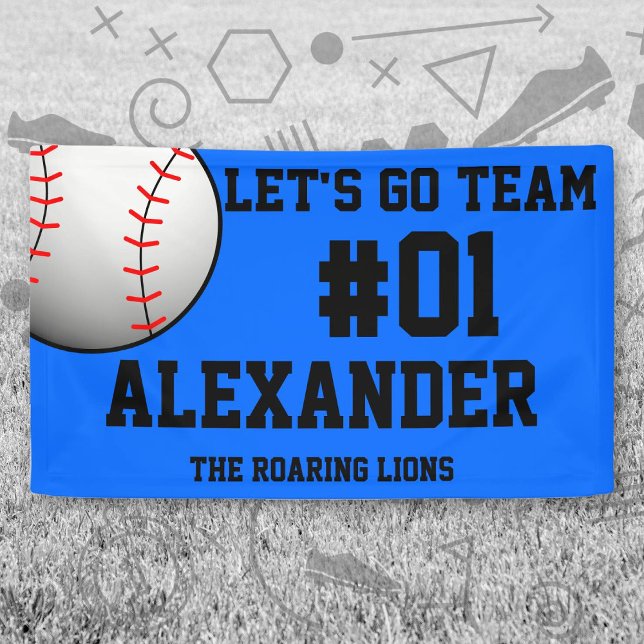 Blue Black Baseball Team Spirit Banner (Blue and Black Baseball Let's Go Team Banner. Celebrate your high school or college athlete.)