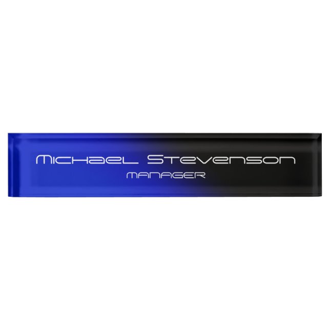 Blue Black Beruflich Modern Desk Namplate Namensplakette (Vorderseite)