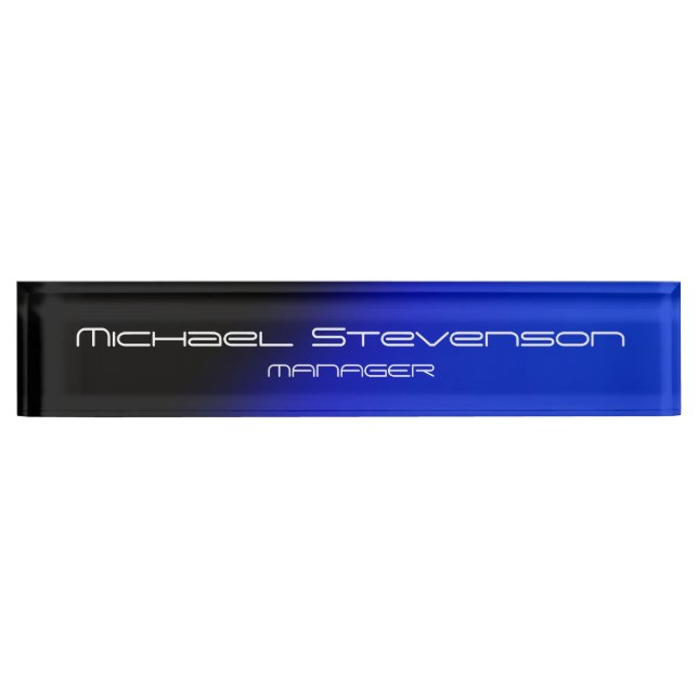 Blue Black Beruflich Modern Desk Namplate Namensplakette (Vorderseite)