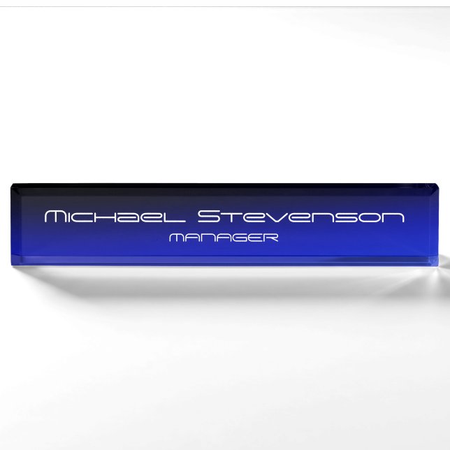 Blue Black Beruflich Modern Desk Namplate Namensplakette (Vorderseite)