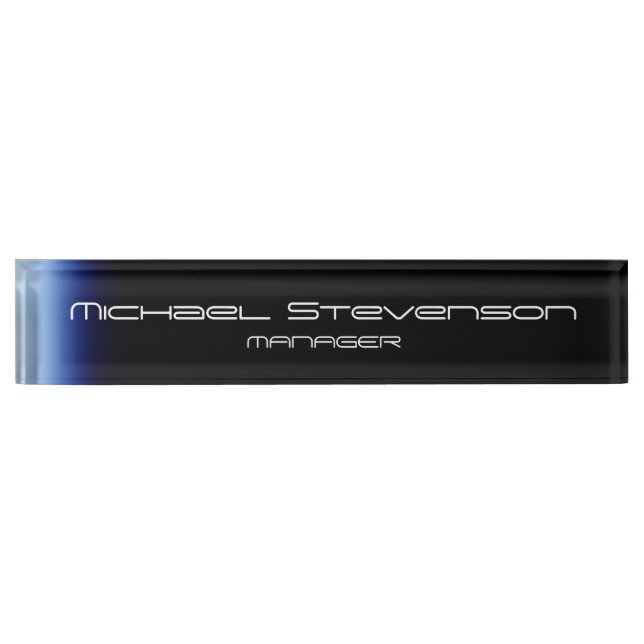 Blue Black Beruflich Modern Desk Namplate Namensplakette (Vorderseite)