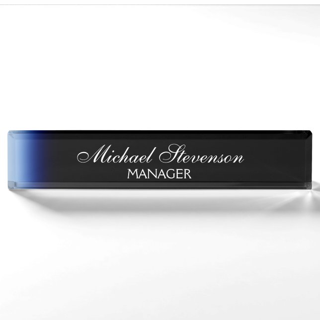 Blue Black Beruflich Modern Desk Namplate Namensplakette (Vorderseite)