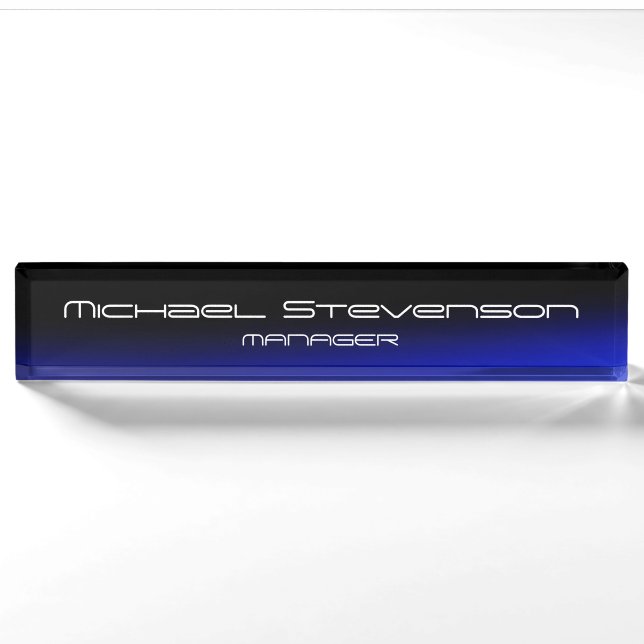 Blue Black Beruflich Modern Desk Namplate Namensplakette (Vorderseite)