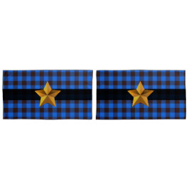 Blue & Black Buffalo Kariert mit Gold Star Kissenbezug