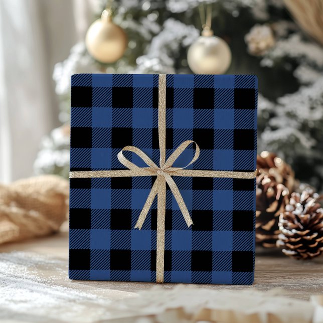 Blue Black Buffalo Plaid  Gingham Lumberjack Geschenkpapier (Von Creator hochgeladen)