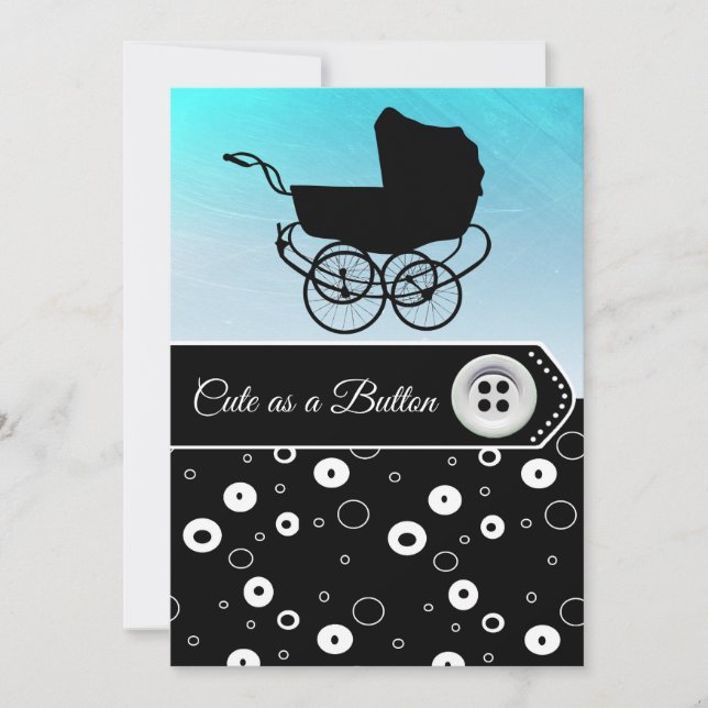 Blue & Black Button Boy Baby Shower Einladungen (Vorderseite)