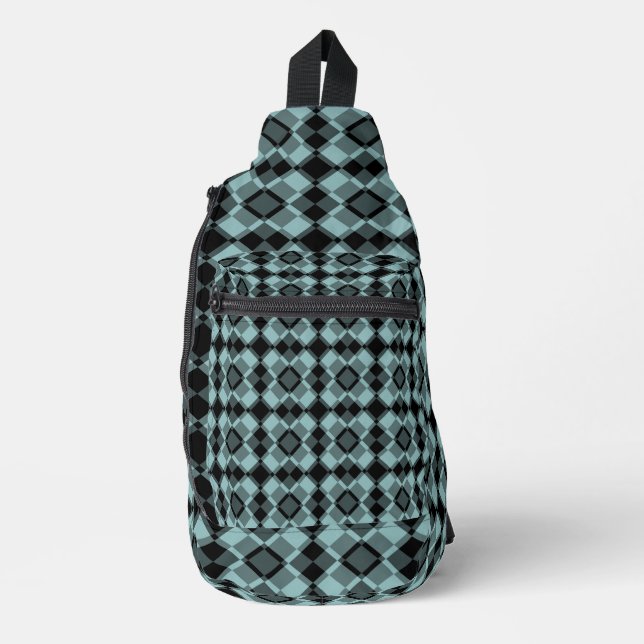 Blue Black Checker Argyle Pattern Crossbody Bag (Vorderseite)